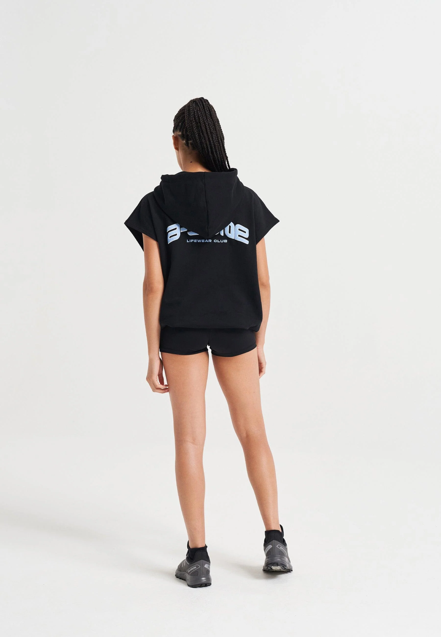 Women's Cropped Sleeveless Hoodie - Black - Image 3