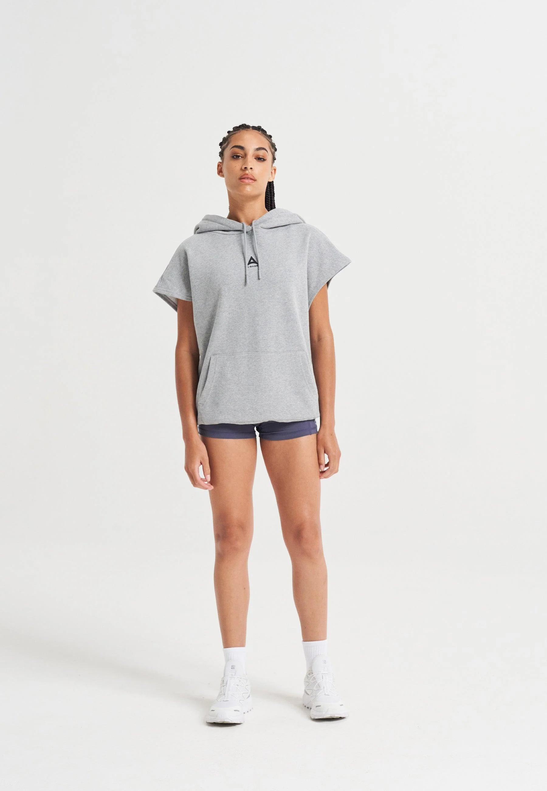 Women's Cropped Sleeveless Hoodie - Grey Marl - Image 3