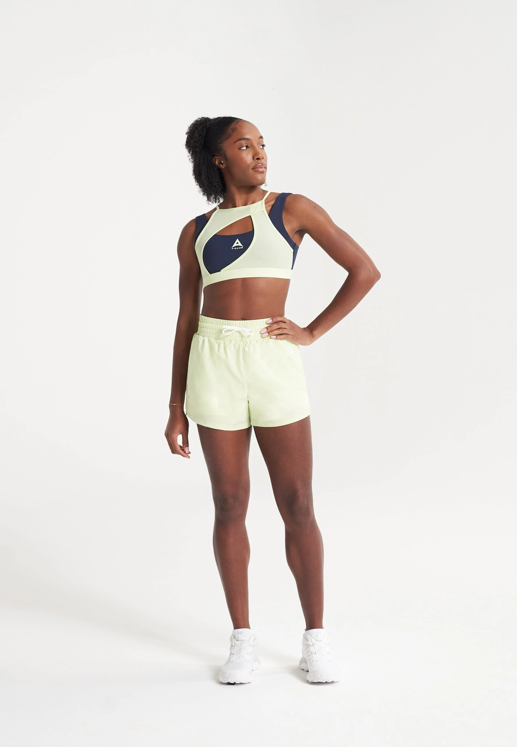 Women's Training Runner Shorts - Lime/White - Image 3
