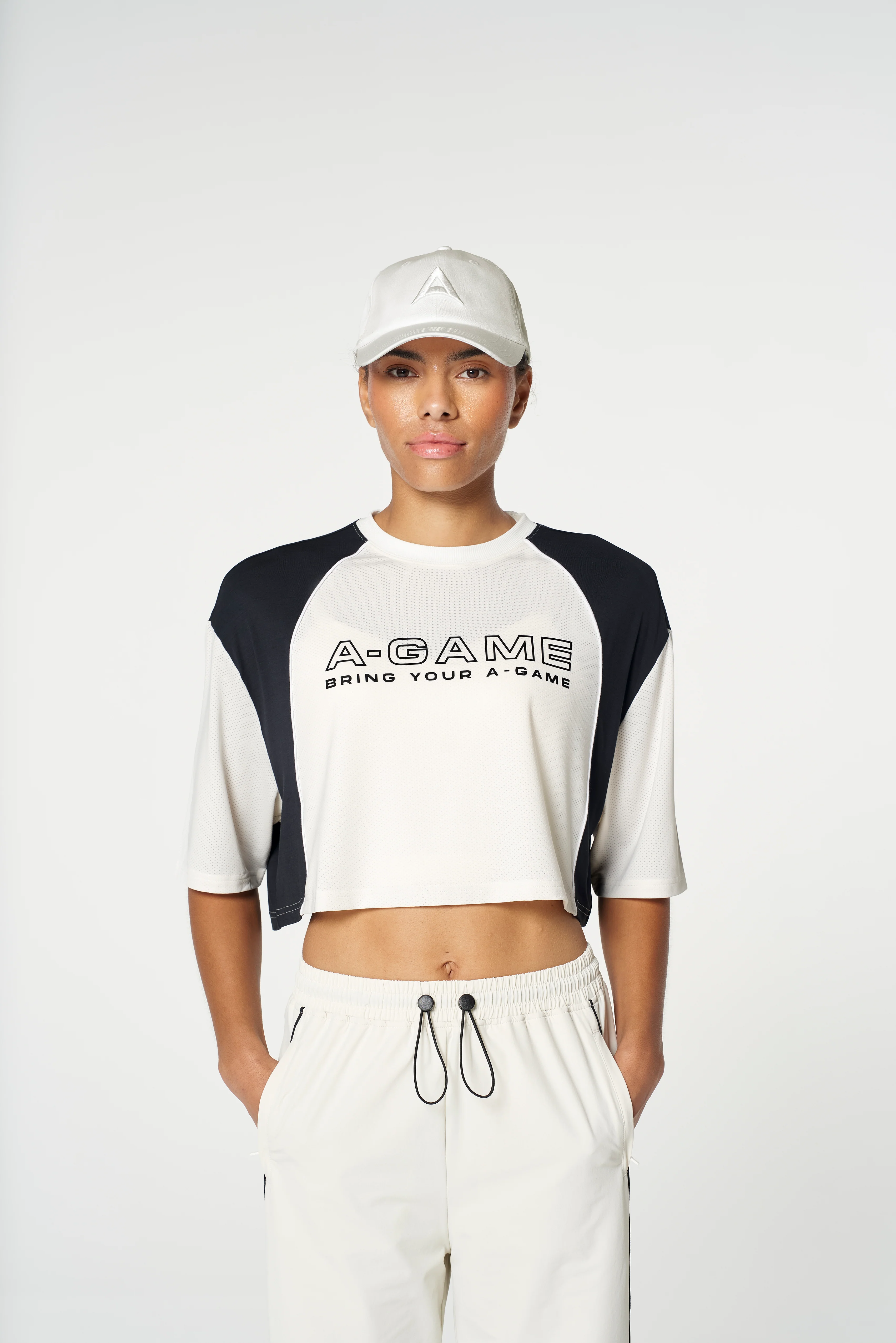 Women's Cropped Mesh Panel T-Shirt - Ecru - Image 3