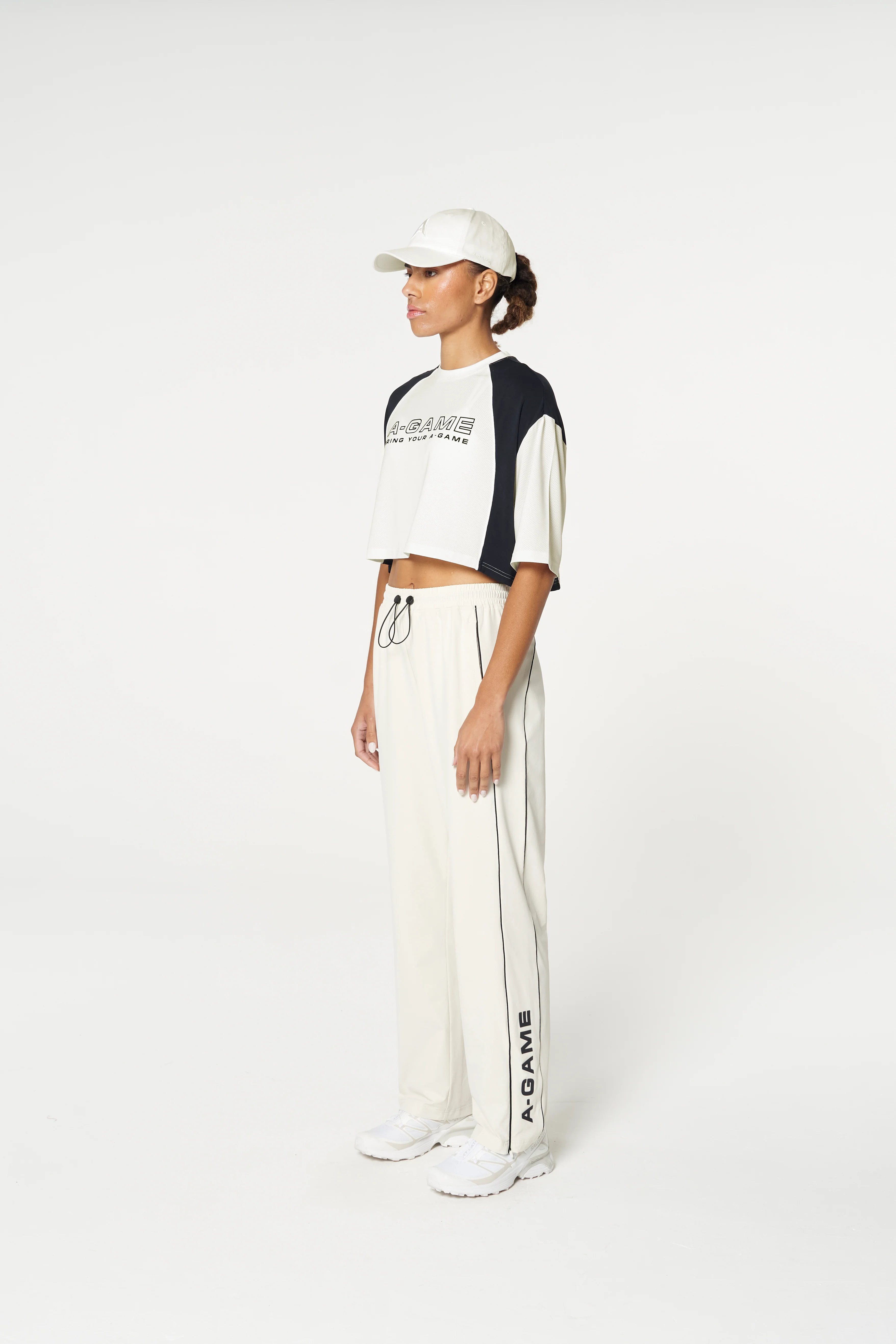 Women's Cropped Mesh Panel T-Shirt - Ecru - Image 4