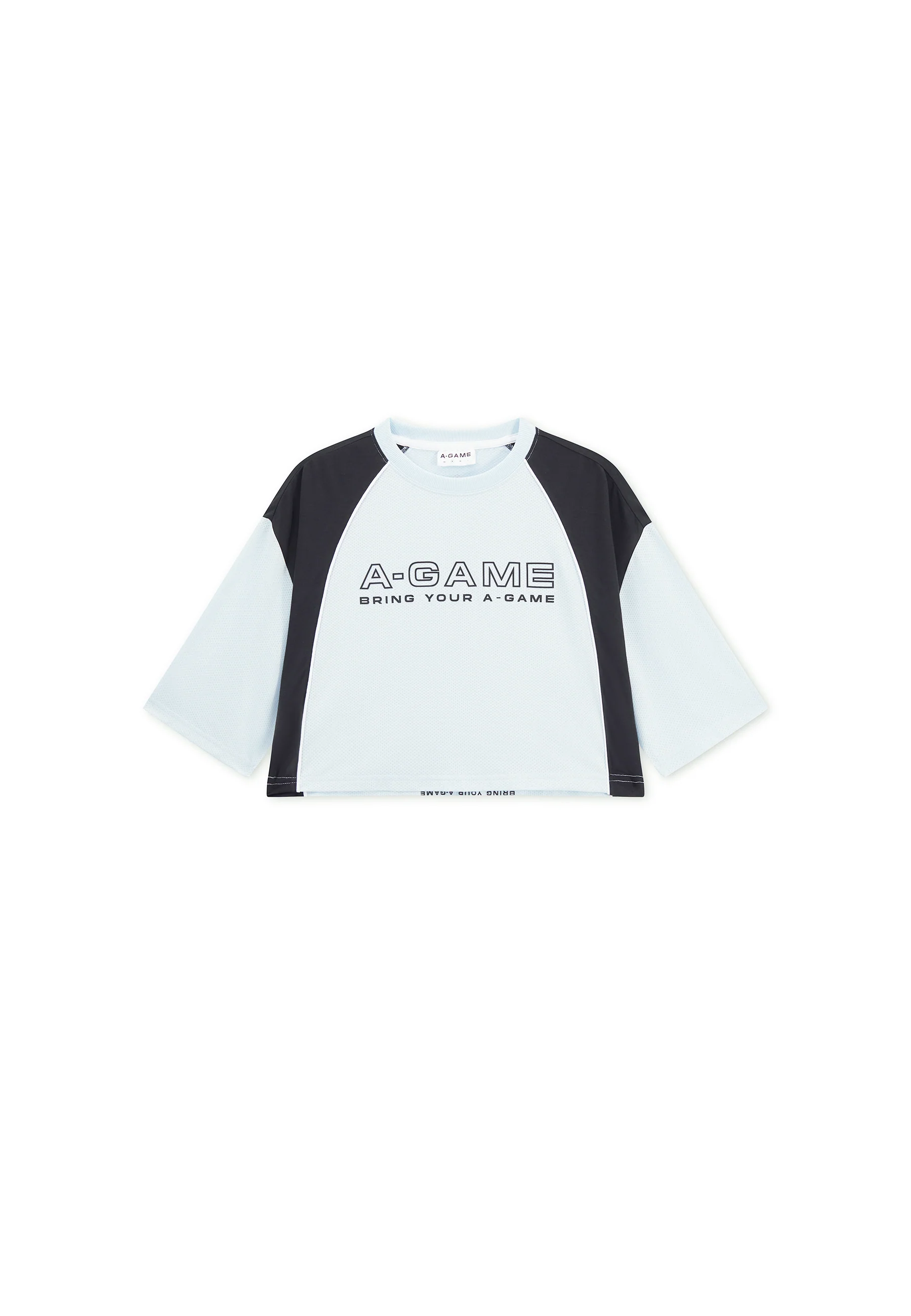 Women's Cropped Mesh Panel T-Shirt - Pale Blue - Image 7